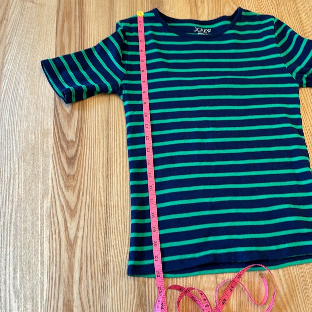 J Crew Perfect Fit Elbow Length Tee Navy/Green stripe - Picture 7 of 7